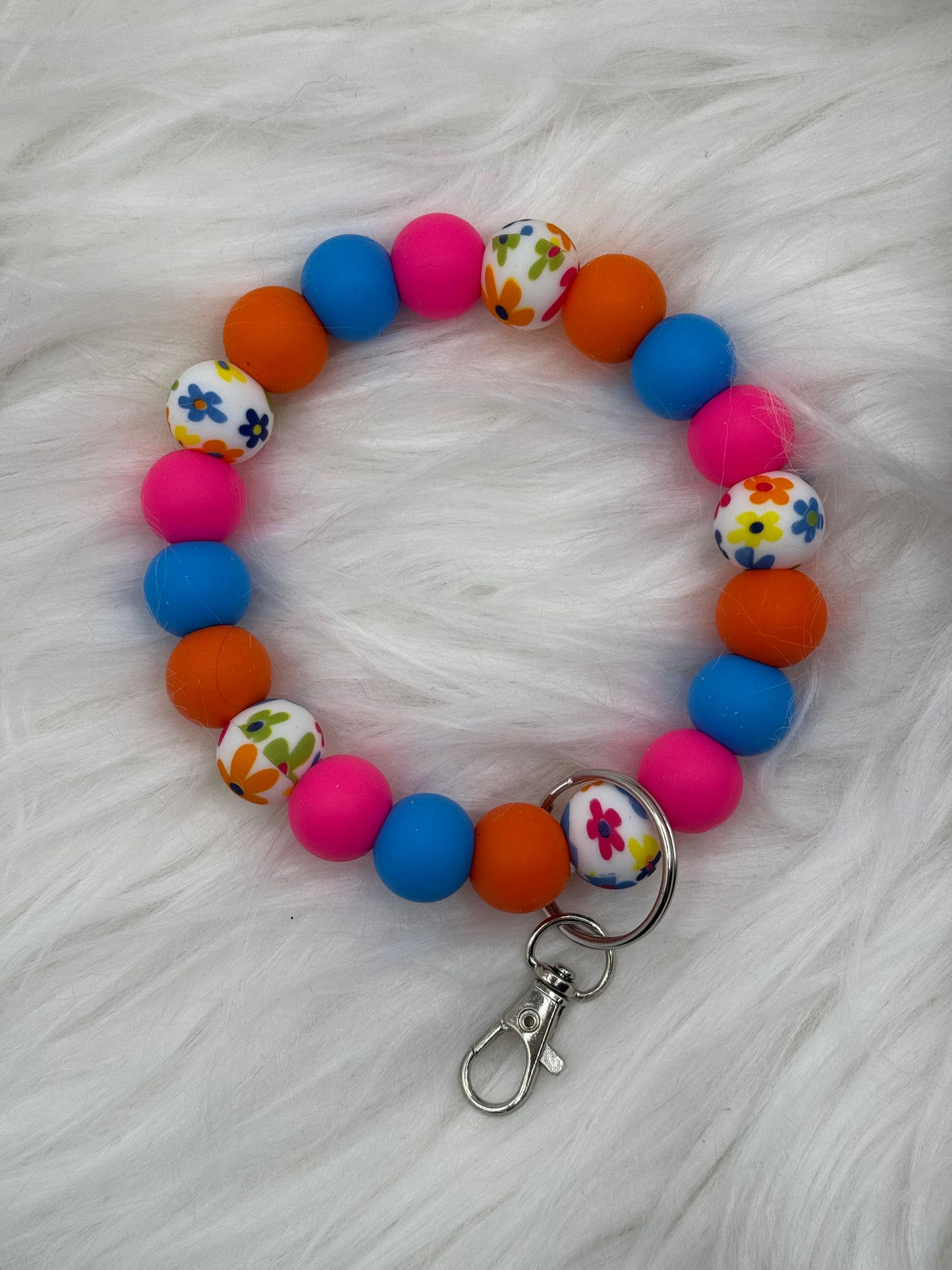 Blue, Pink and Orange Flower Wristlet
