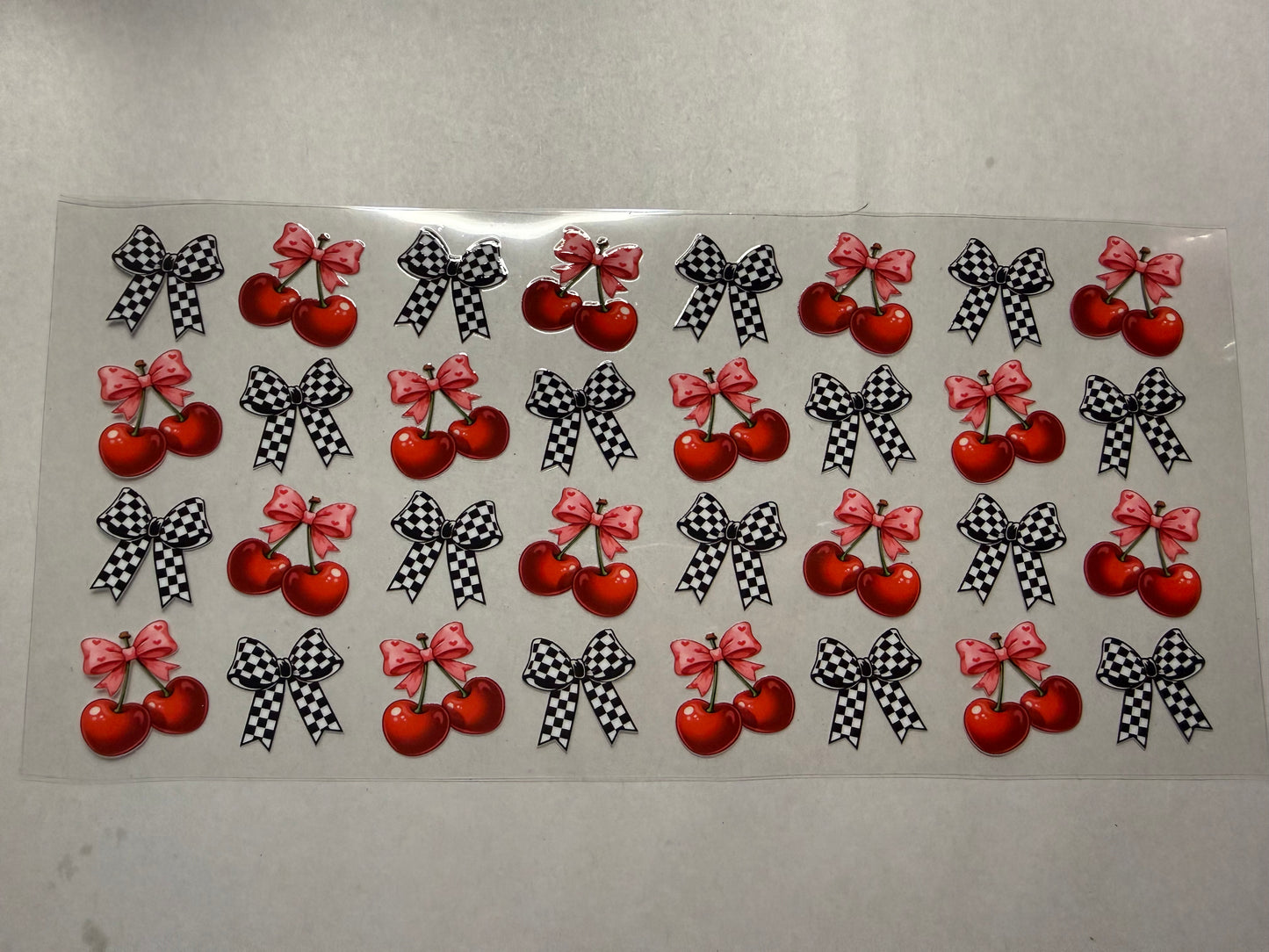 Cherries and Checkered Bows wrap for 16oz, 20oz, 24oz, 40oz