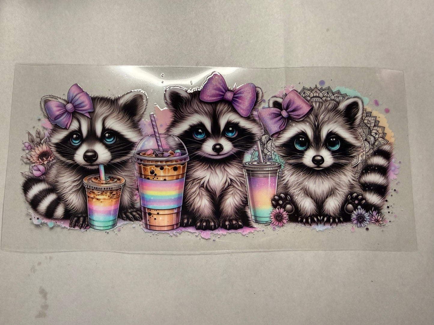 Raccoons with Drinks wrap for 16oz, 20oz, 24oz, 40oz