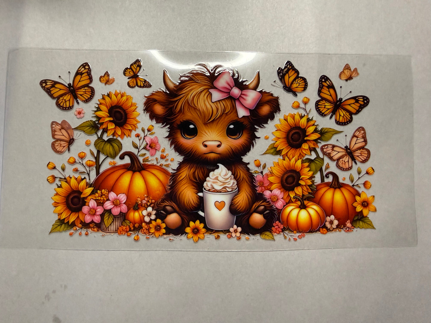 Fall Cow with Drink and Butterflies wrap for 16oz, 20oz, 24oz, 40oz
