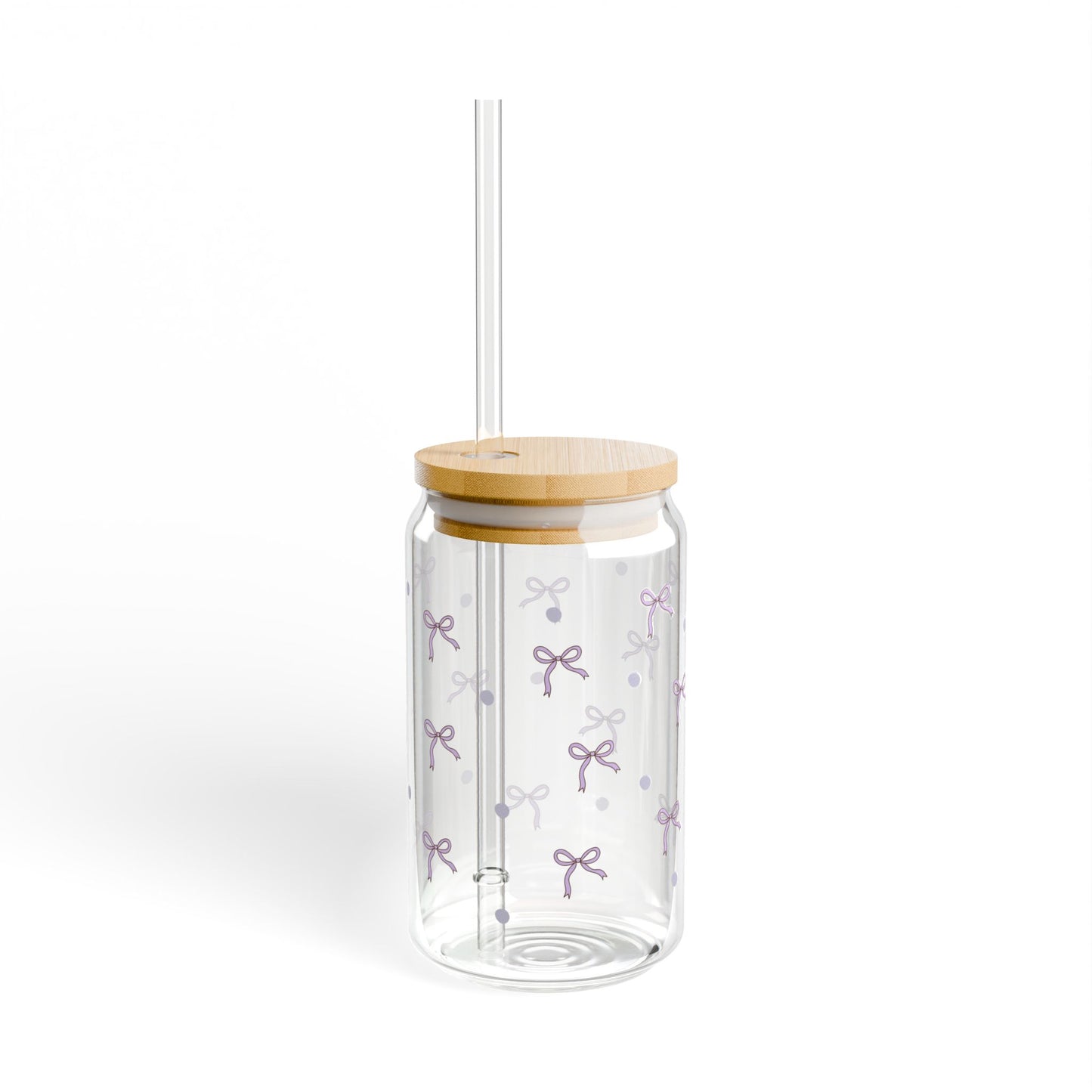 Coquette Glass Tumbler, Reusable Can Glass, Purple Glass Cup Gift, Bamboo Lid Tumbler, Bow Iced Coffee Glass Cup