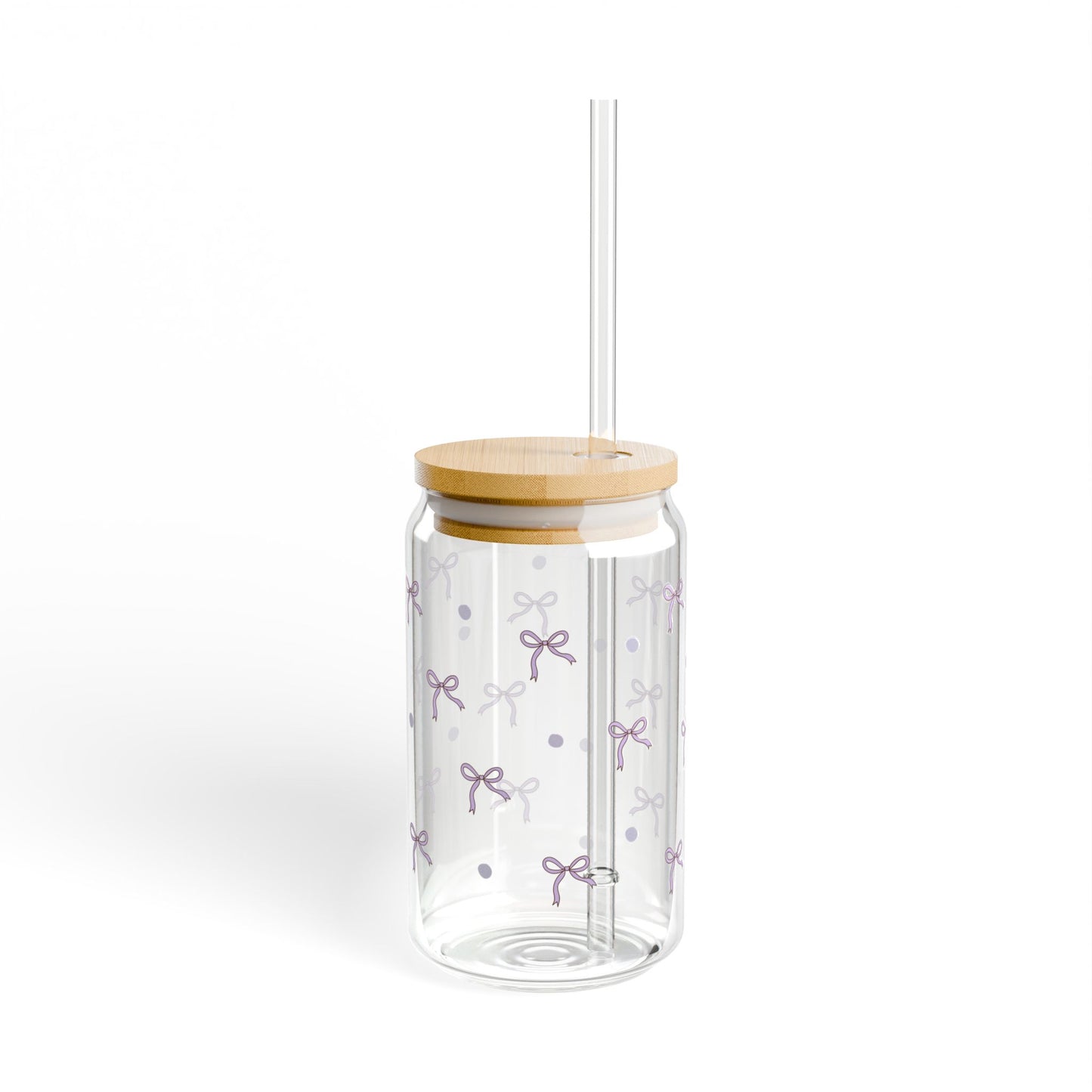 Coquette Glass Tumbler, Reusable Can Glass, Purple Glass Cup Gift, Bamboo Lid Tumbler, Bow Iced Coffee Glass Cup