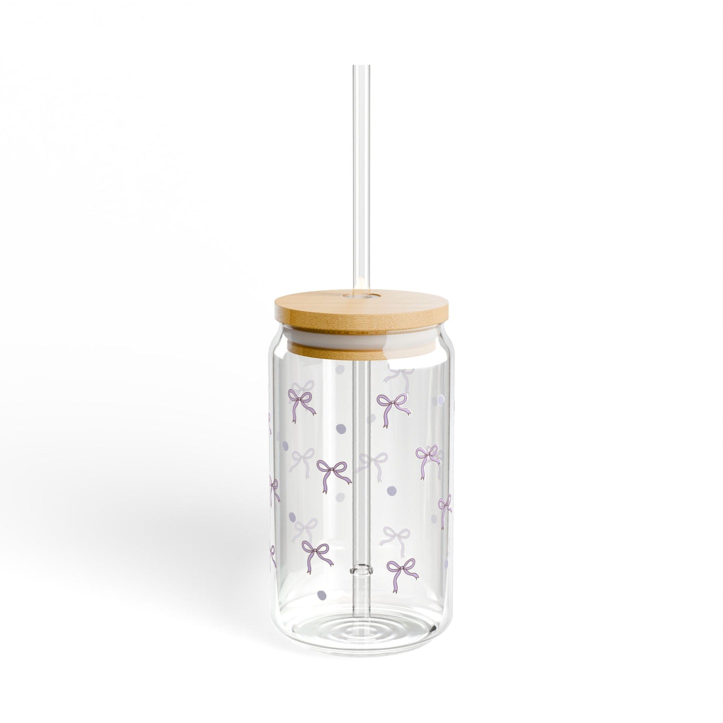 Coquette Glass Tumbler, Reusable Can Glass, Purple Glass Cup Gift, Bamboo Lid Tumbler, Bow Iced Coffee Glass Cup
