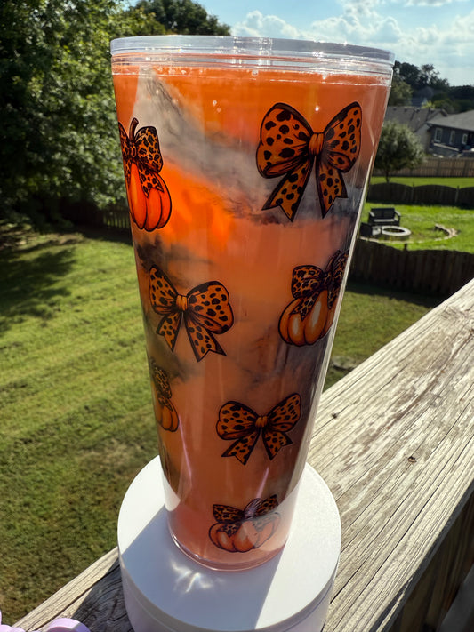 24oz Acrylic Fall Paint Swirl Tumbler - Pumpkins and Bows