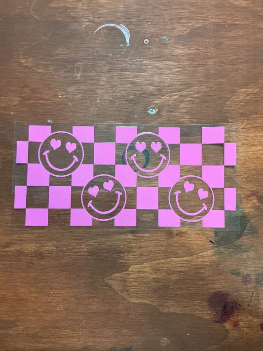 Pink Checkered Smiley Wrap for 16oz, 20oz
