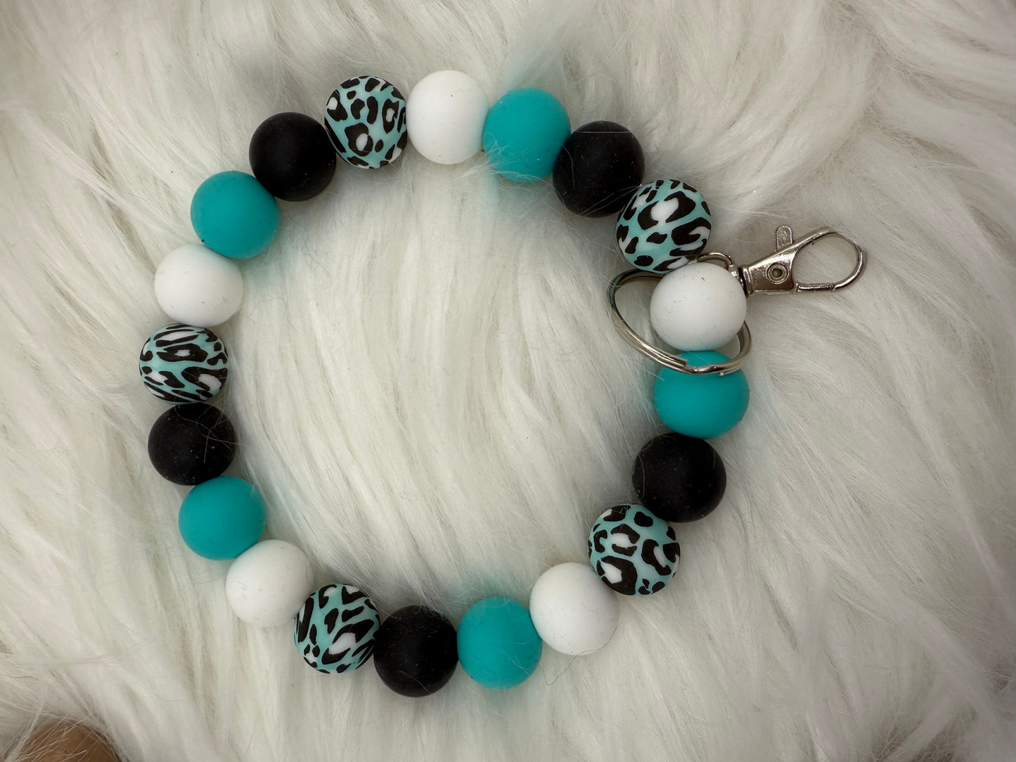 Teal, Black and White Leopard Print Wristlet