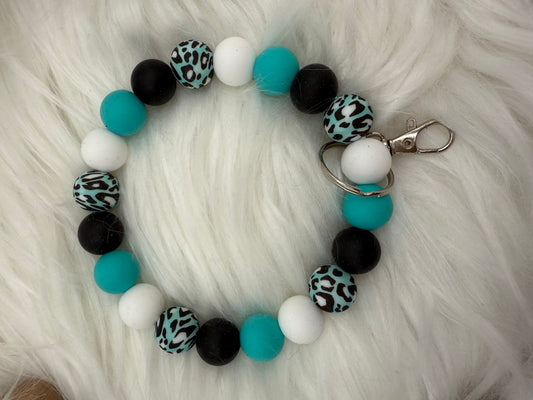 Teal, Black and White Leopard Print Wristlet