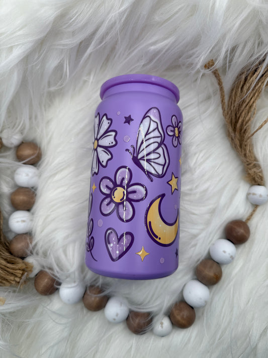 Purple Butterflies, Flowers and Moon - 16oz