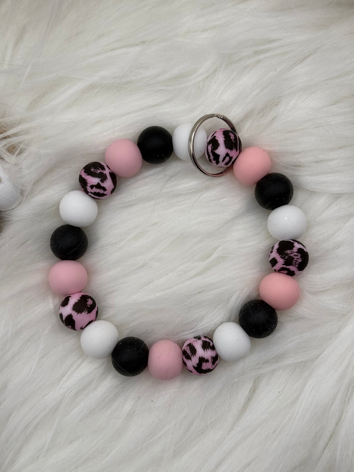 Pink, White and Black Leopard Wristlet