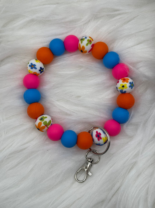 Blue, Pink and Orange Flower Wristlet