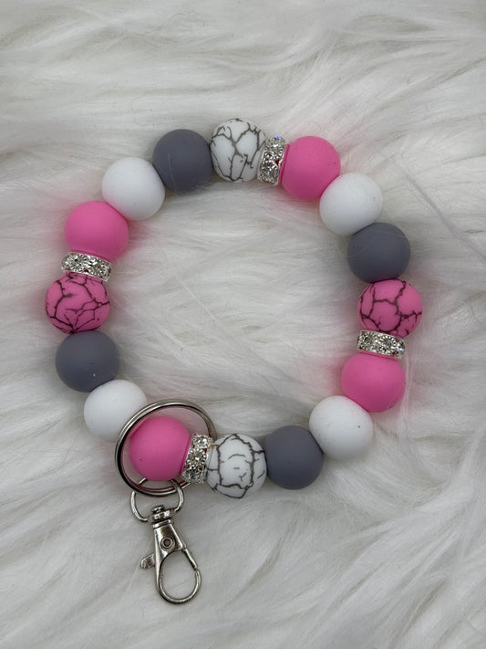 Pink, White and Gray Marble Wristlet