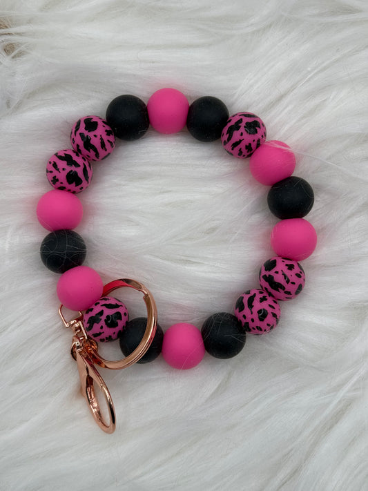 Pink and Black Leopard Wristlet