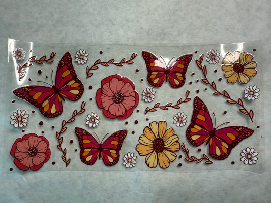 Pink Butterflies and Flowers Wrap for 16oz, 20oz or 24oz