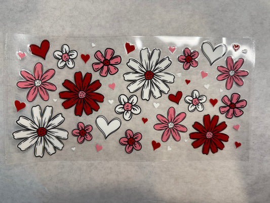 Pink, Red, White Flowers and Hearts Wrap for 16oz, 20oz, 24oz