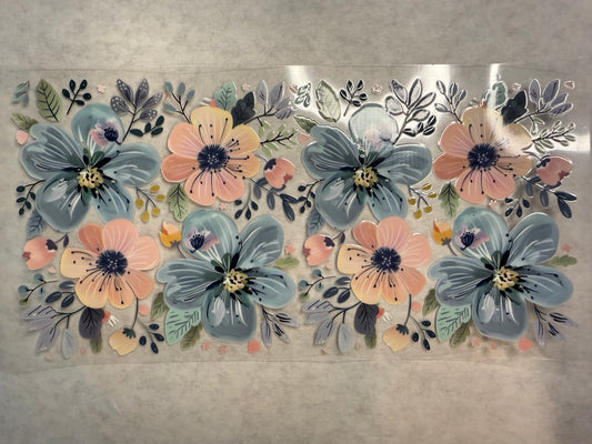 Pink and Blue Flowers Wrap for 16oz, 20oz
