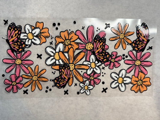 Pink, Orange and White Flowers Wrap for 16oz, 20oz