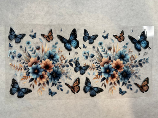 Blue butterflies and flowers Wrap for 16oz, 20oz, 24oz