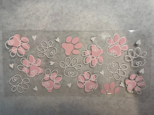 Pink and White Paw Prints Wrap for 16oz, 20oz, 24oz