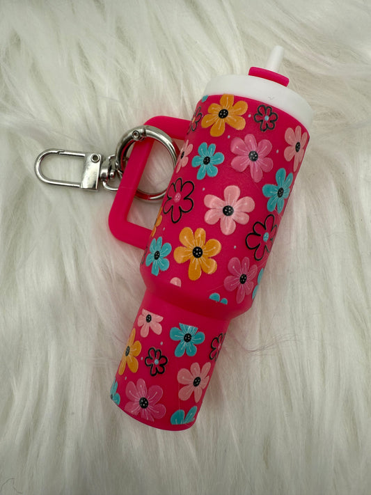 Pink Flower Chapstick Holder Keychain