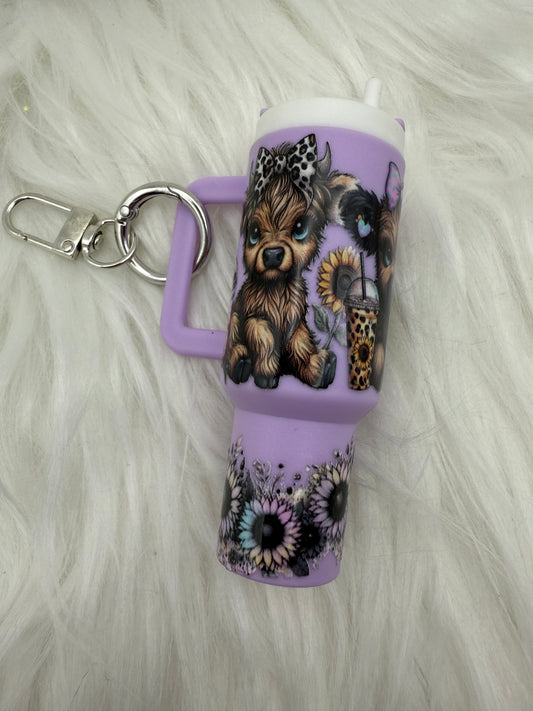 Baby Highland Cows Chapstick Holder Keychain