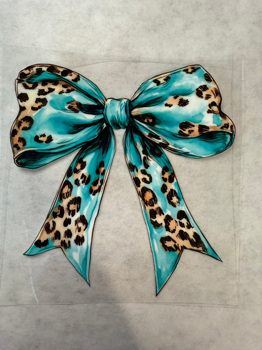 Teal Leopard Bow Decal for 16oz, 20oz, 24oz