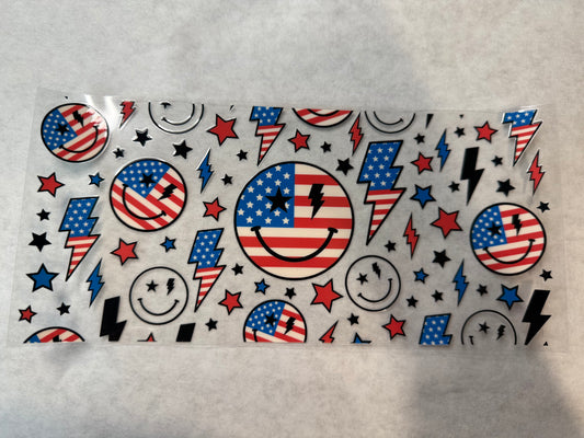 Patriotic Smileys and Bolts Wrap for 16oz, 20oz, 24oz