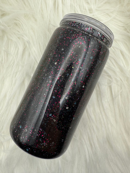 16oz Acrylic SnowGlobe Tumbler - Clear with Black Glitter