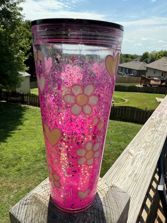 24oz Acrylic Pink Lava Drip - Flowers/Hearts