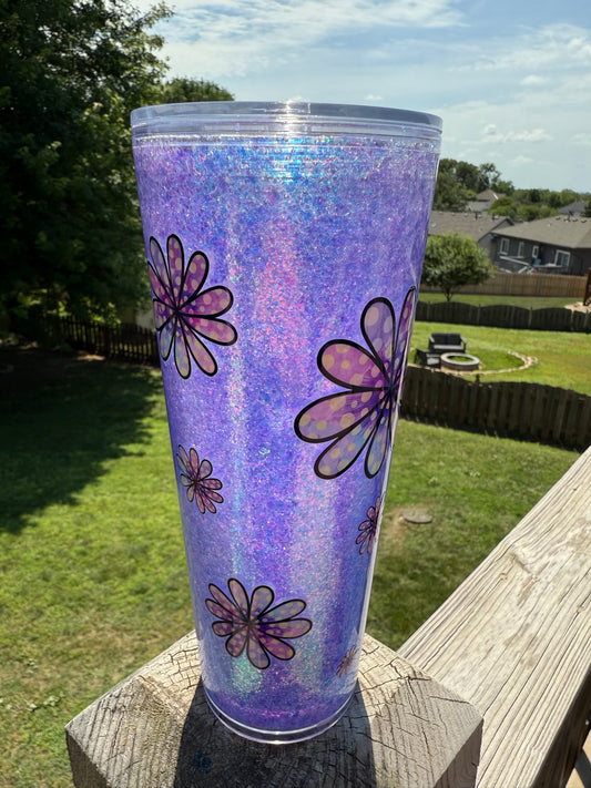 24oz Acrylic Purple Snowglobe - Purple Daisies