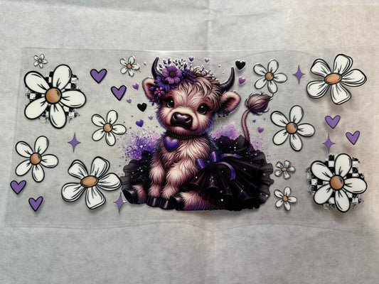 Baby Cow with Purple Tutu and White Flowers Wrap for 16oz, 20oz, 24oz
