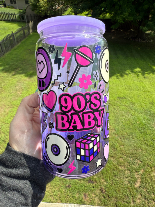 16oz Purple Ombre Glass Can - 90's Baby
