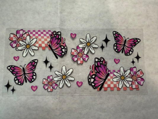 Butterflies and Flowers Checkered Wrap for 16oz, 20oz, 24oz