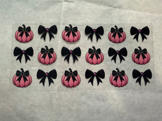 Black and Pink Bows and Pumpkins Wrap for 16oz, 20oz, 24oz