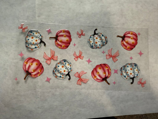 White and Pink Bows and Pumpkins Wrap for 16oz, 20oz, 24oz