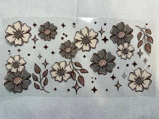 Gray and Cream Flowers Wrap for 16oz, 20oz, 24oz