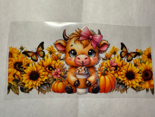 Cow with Drink and Sunflowers and Pumpkins Wrap for 16oz, 20oz