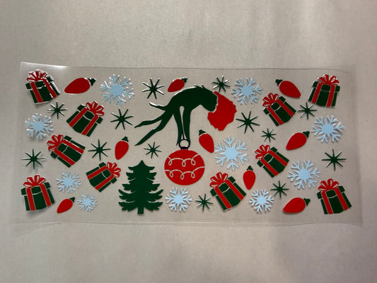 Mean Green Guy Hand with Presents wrap for 16oz, 20oz, 24oz, 40oz