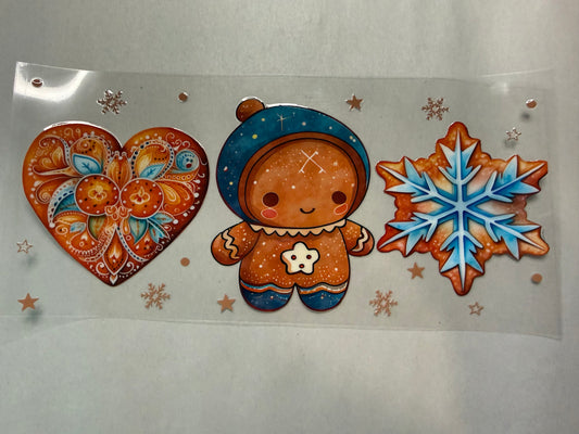 Gingerbread Man with Heart and Snowflake wrap for 16oz, 20oz, 24oz, 40oz
