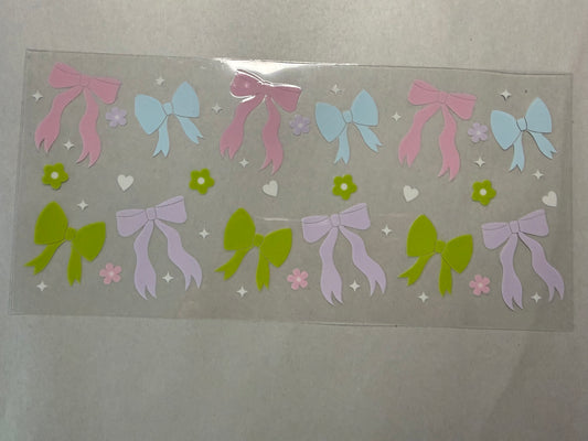 Pink Blue and Green Bows wrap for 16oz, 20oz, 24oz, 40oz