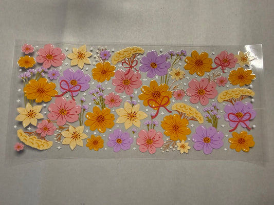 Pink Yellow Orange Flowers wrap for 16oz, 20oz, 24oz, 40oz