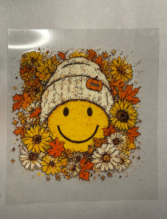 Fall Smiley with Hat and Flowers decal for 16oz, 20oz, 24oz, 40oz