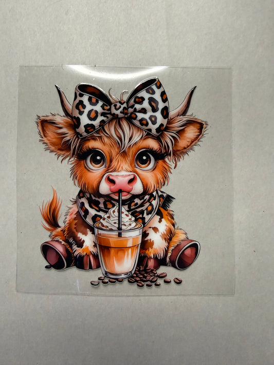 Leopard Highland Cow with drink decal for 16oz, 20oz, 24oz, 40oz