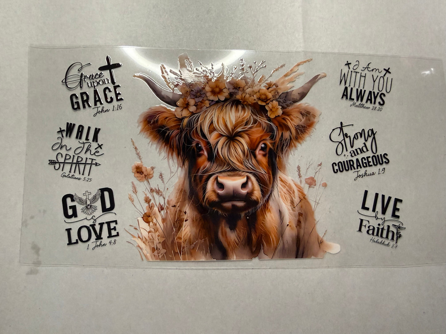 Faith Sayings Highland Cow wrap for 16oz, 20oz, 24oz, 40oz