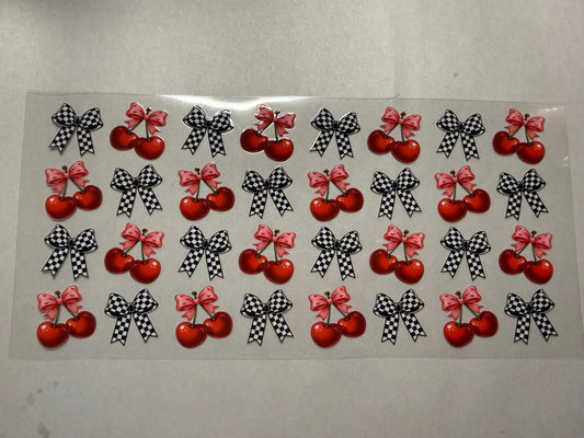 Cherries and Checkered Bows wrap for 16oz, 20oz, 24oz, 40oz