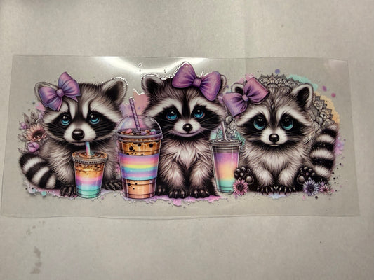 Raccoons with Drinks wrap for 16oz, 20oz, 24oz, 40oz