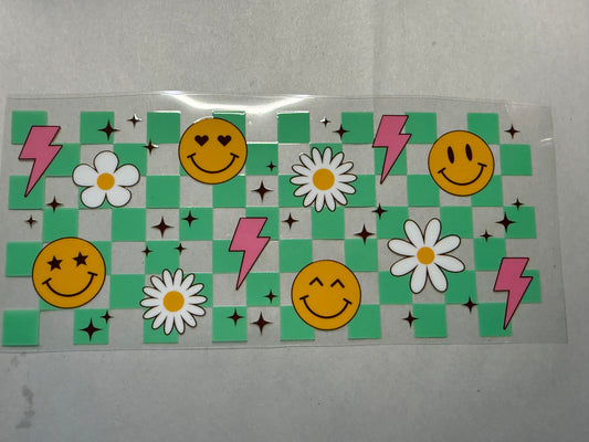 Checkered Smileys wrap for 16oz, 20oz, 24oz, 40oz