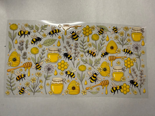Bees and Hives wrap for 16oz, 20oz, 24oz, 40oz