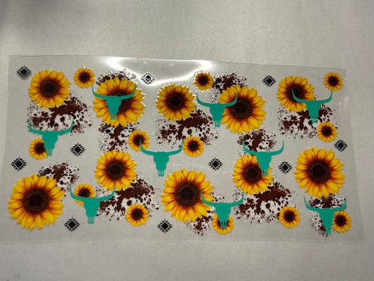 Cow Skulls with Sunflowers wrap for 16oz, 20oz, 24oz, 40oz