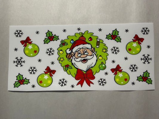 Santa with Wreath wrap for 16oz, 20oz, 24oz, 40oz