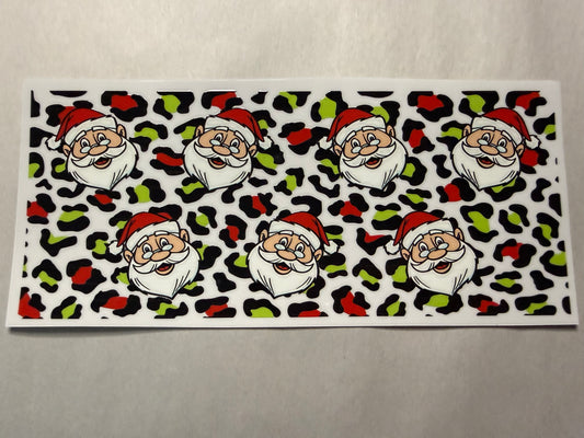 Santa Heads Leopard wrap for 16oz, 20oz, 40oz
